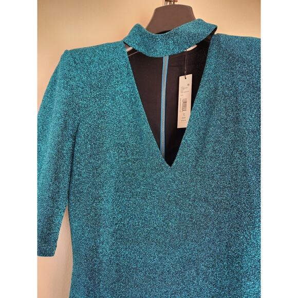 NWT Alice + Olivia Inka V-neck Mini Dress Size 12 Turquoise #FC420 - Picture 5 of 10